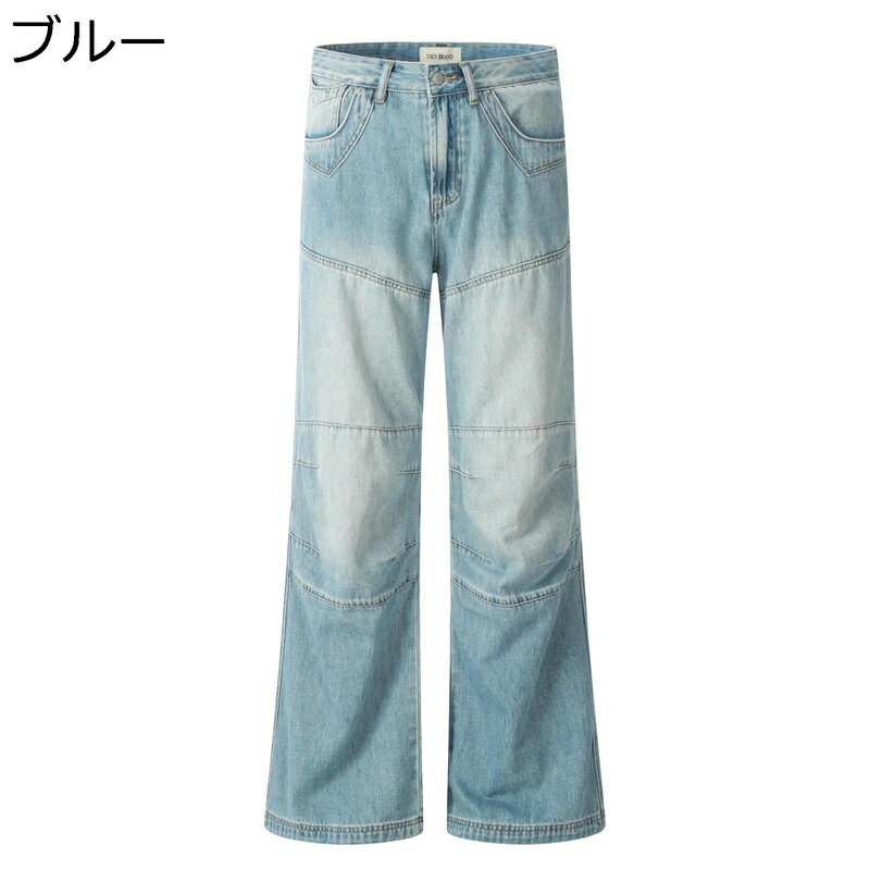 ワイドパンツ デニムパンツ メンズ ジーンズ シンプル 日系 ビッグシルエット 体型カバー ヴィンテージ 裾広がり ストレート 着回し力 ..