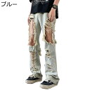 ダメージ デニムパンツ メンズボトムズ 個性的 ヴィンテージ Gパン ジーパン カジュアルパンツ ジーンズ 街着 モード系 おしゃれ ヴィンテージ加工 韓国風 ヒップホップ 通学通勤 着回し力
