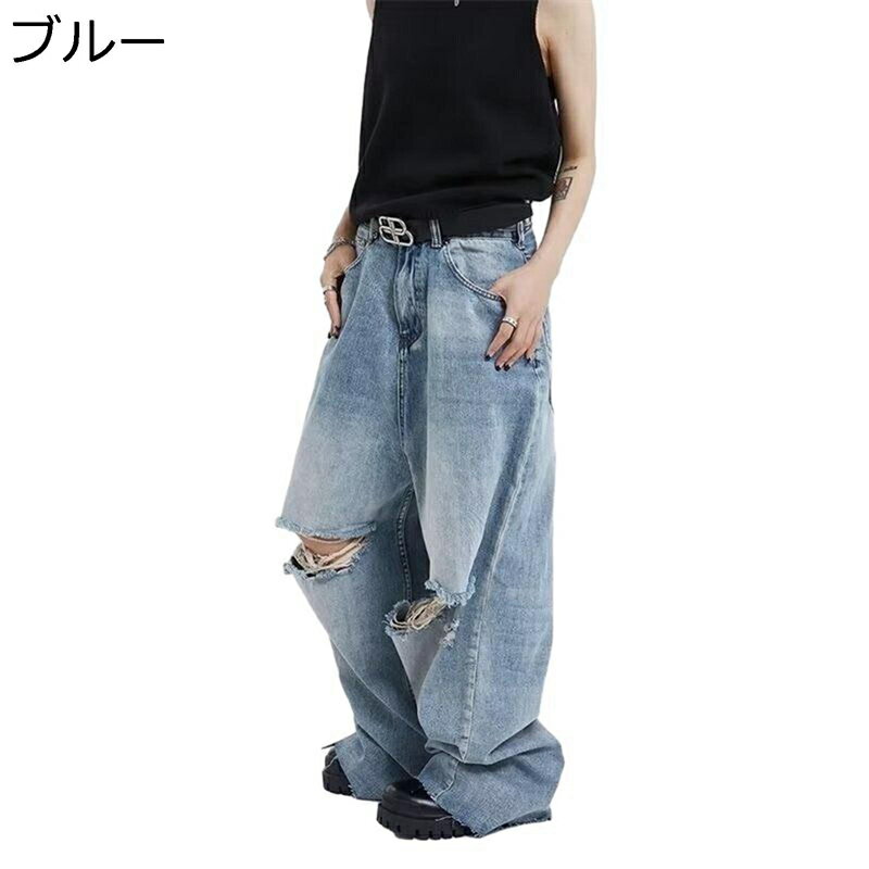 楽天アベブッパンデニムパンツ メンズ ダメージ ルーズシルエット ワイドパンツ ロング丈 ジーンズ オールシーズン Gパン ジーパン ボトムズ 長ズボン カジュアル 甘めのコーデ オシャレ ストリート 外出