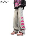 デニムパンツ カジュアルパンツ メンズ サイド英字柄飾り ルーズ ロング丈ボトムズ ジーンズ 春 夏 秋 Gパン ジーパン ゆったり 着回しやすい モード系 オシャレ アウトドア 普段 通勤通学