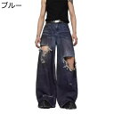 デニムパンツ ワイドパンツ メンズ レディース ダメージデザイン ビッグシルエット 個性的 体型カバー ロング丈ボトムズ ジーンズ 春夏秋服 Gパン ジーパン ...