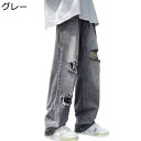 メンズ デニムパンツ ダメージ ワイドパンツ カジュアル ロング丈 ボトムズ ファッション 耐摩耗性 韓国風 日常 普段着 通学通勤 コーデやすい よい肌触り ...