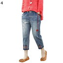 デニムパンツ レディース 刺繍柄 花柄 日系 8分丈 レトロ リラックス ジーンズ Gパン ヴィンテージ ママへ ジーパン 着心地 耐摩耗性 ワイドパンツ 中年...