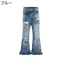 デニムパンツ メンズ レディース ダメージ加工ボトムズ Gパン ジーパン ワイドパンツ カジュアル ジーンズ ゆったり オシャレ 純色 春夏秋着 肌触りいい 日...