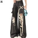 地雷系 デニムパンツ レースアップ レディース ワイドパンツ y2k 渋谷系 ルーズシルエット ストリート 原宿系 ジーンズ ギャル 春夏秋着 トレンド 通学通...