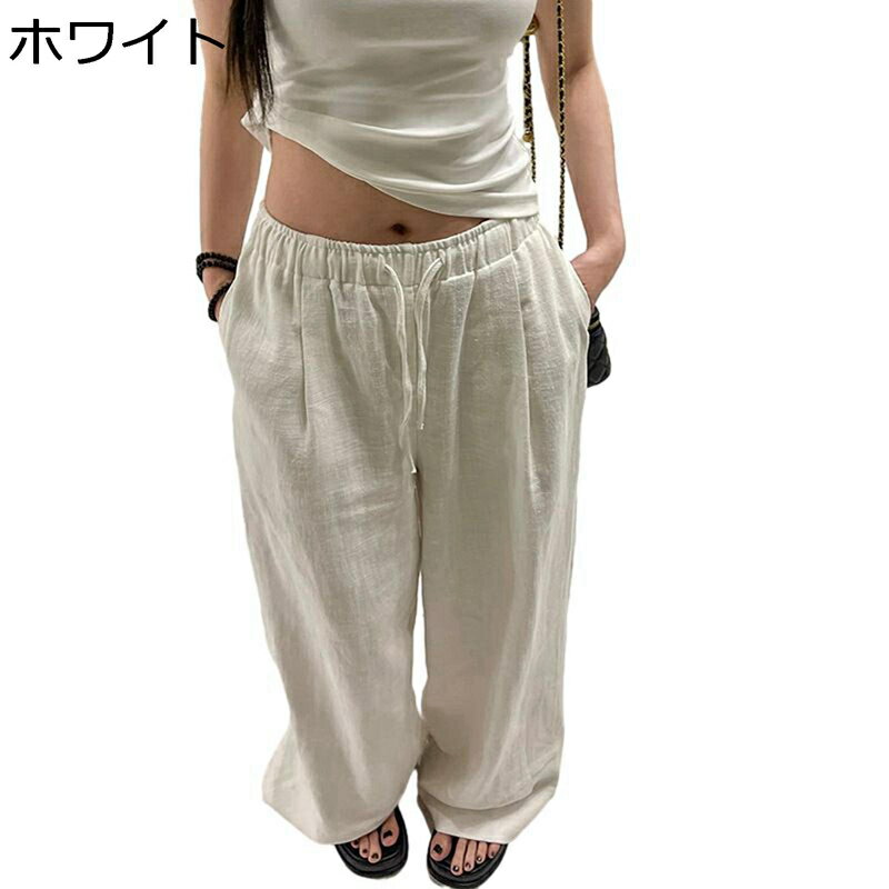 ワイドパンツ リネンパンツ ロング丈 レディース ガウチョ 綿麻 ウエストゴム紐 マキシ丈 ゆったり 大きいサイズ 無地 ボトムス マキシ 脚長 接触冷感 薄い 夏秋 旅行 通勤 パーティー