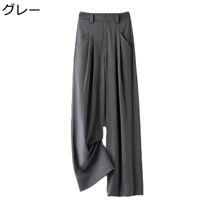 ワイドパンツ レディース スラックス ガウチョパンツ タック入れ ハイウェスト ゆったり 接触冷感 イージーパンツ ボトムス 脚長 着痩せ 大きいサイズ 薄い 20代/30代/40代 通勤 普段着 夏秋