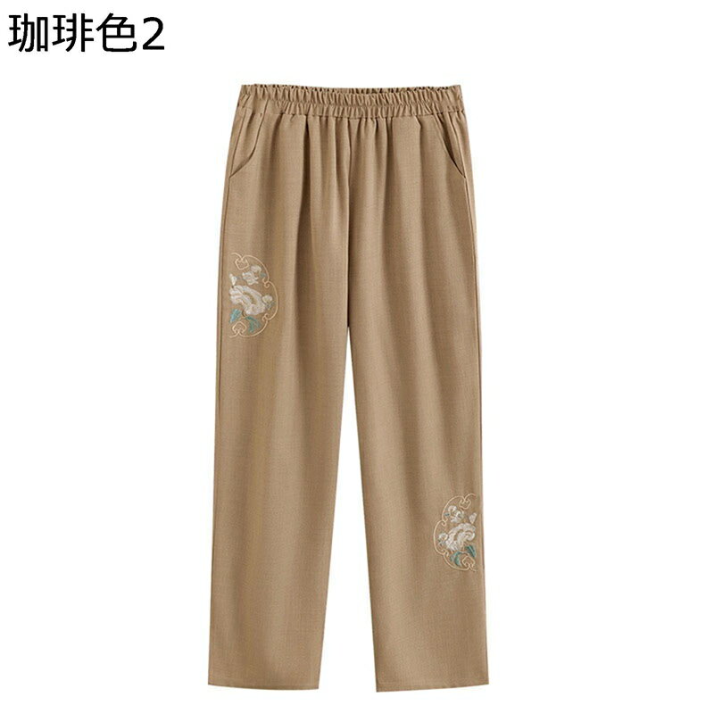 ワイドパンツ レディース ロングパンツ 刺繍 中高年 ガウチョパンツ ゆったり 涼し気 綿麻 エスニック ハイウェスト ボトムス 脚長 細見え 体型カバー 薄い 旅行 通勤 パーティー 夏用
