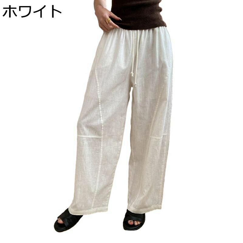 ワイドパンツ ロング丈 リネン イージーパンツ レディース カジュアル 綿麻 ハイウェスト ゆったり 大きいサイズ 切り替え ボトムス 美脚 着痩せ 涼しい 薄い 夏用 お出掛け 日常 カジュアル