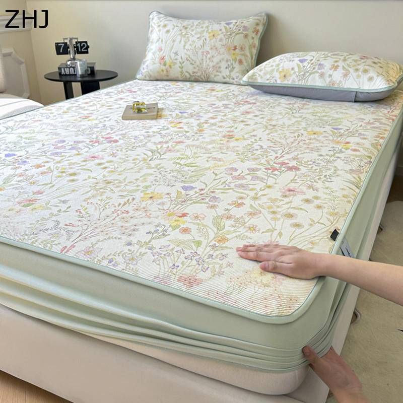 冷感シーツ 花柄 敷きパッド ドライ 通気性 ベッド 除湿 ボックスシーツ 春・夏・秋 猛暑対策 アイスシ..