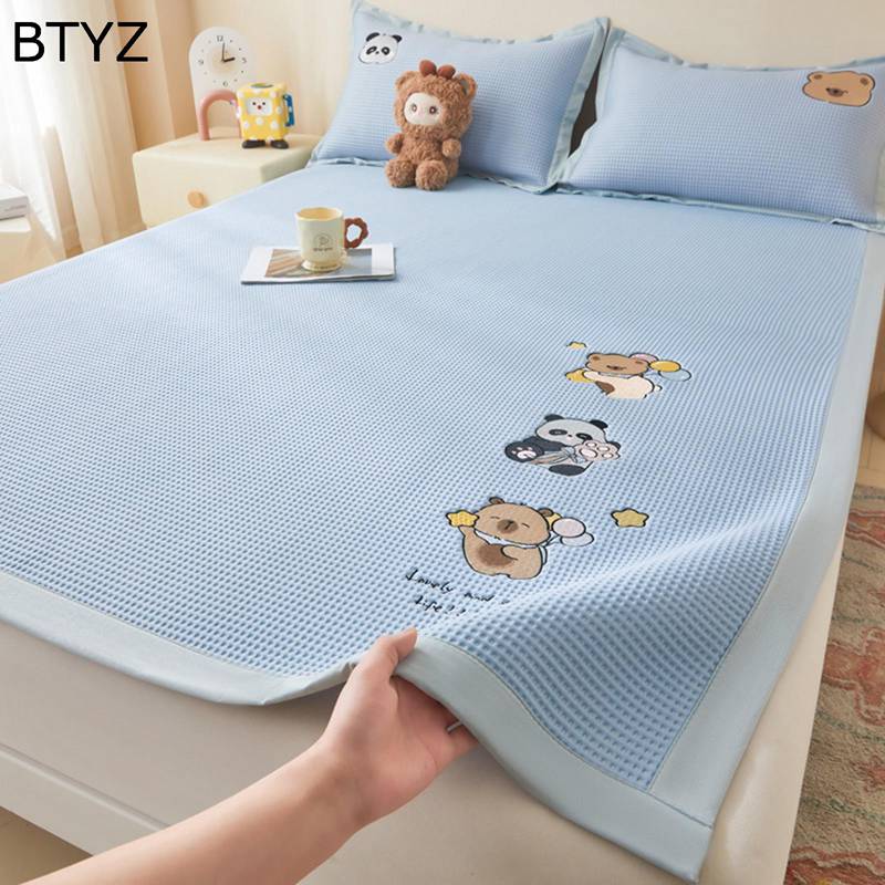 ベッドパッド 刺繍 可愛い 敷きパッド 接触涼感 吸汗速乾 マット 防カビ ゴムバンド付き 夜?熱中症対策..