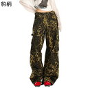 ジーンズ ヒョウ柄 デニム レディース ルーズシルエット デニムパンツ ロック ヒップホップ ワイドパンツ 原宿系 個性的 ジーパン 耐摩耗性 ロング丈 カジュアルボトムズ 春 夏 秋 お出掛け ズボン