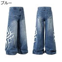 デニムパンツ ワイドパンツ 荊棘柄 メンズ レディース ルーズシルエット ロング丈ボトムズ ジーンズ 春夏秋服 Gパン ジーパン カジュアル 着回し力ピカイチ ...