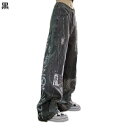デニムパンツ 英字柄 メンズ レディース ワイドパンツ ルーズシルエット カジュアルボトムズ ジーンズ おしゃれ かっこいい 耐摩耗性 ジーパン ロング丈 日常...