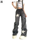 レディース デニムパンツ ワイドパンツ 窮屈感のない 星柄 カジュアル シンプル ロングボトムズ ボトムズ 春夏秋着 お洒落 美脚効果 丈夫で長持ち ストリート 外出 着回し力 履き心地いい