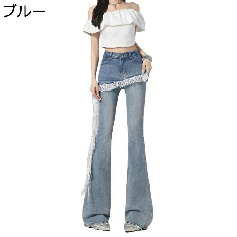 楽天アベブッパン原宿系 デニムパンツ レイヤード レース飾り ロングパンツ レディース y2k 重ね着 ヒップホップ ストリート 個性的 ファッション ジーンズ 春 秋 韓国風 ゆったり トレンド 普段着 街着