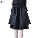 袴パン 五分丈 レディース キュロット サルエルパンツ ガチョウパンツ ダーク系 暗黒 レイヤード 純色 ショーツ フリーサイズ ルーズ 重ね着 サイドポケット...