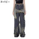 パッチワーク デニムパンツ ダメージ加工 星柄 個性的 レディース バギーパンツ 長ズボン ワイドシルエット 春秋 カジュアル アメリカ風 軽量 柔らかい 快適 デイリー お出掛け 男女兼用 ボトムス