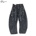原宿系 デニムパンツ パッチワーク フリル飾り ロングパンツ レディース ルーズシルエット カジュアル アメカジ ストリート 個性的 ジーンズ ファッション オシャレ 通学 普段着 街着