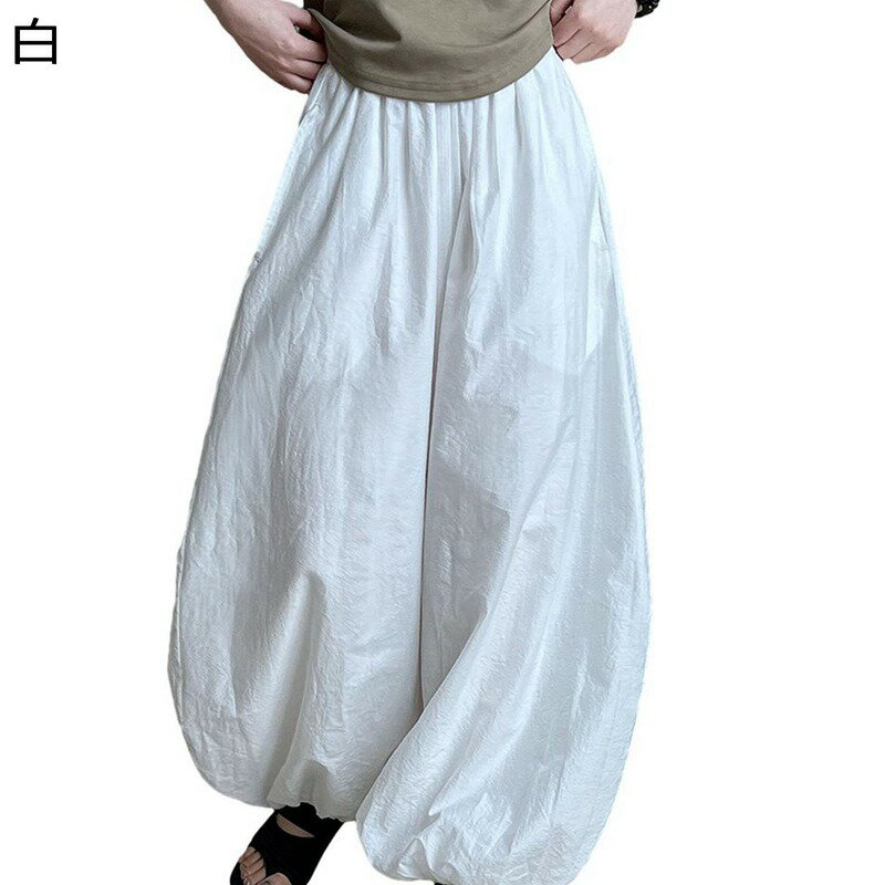 ガウチョパンツ レディース サルエルパンツ ワイドシルエット バルーンデザイン ウエストゴム付き 窮屈感のない 日系 シンプル 甘めのコーデ スポーツ 外出 デイリー ベーシック 春夏秋服