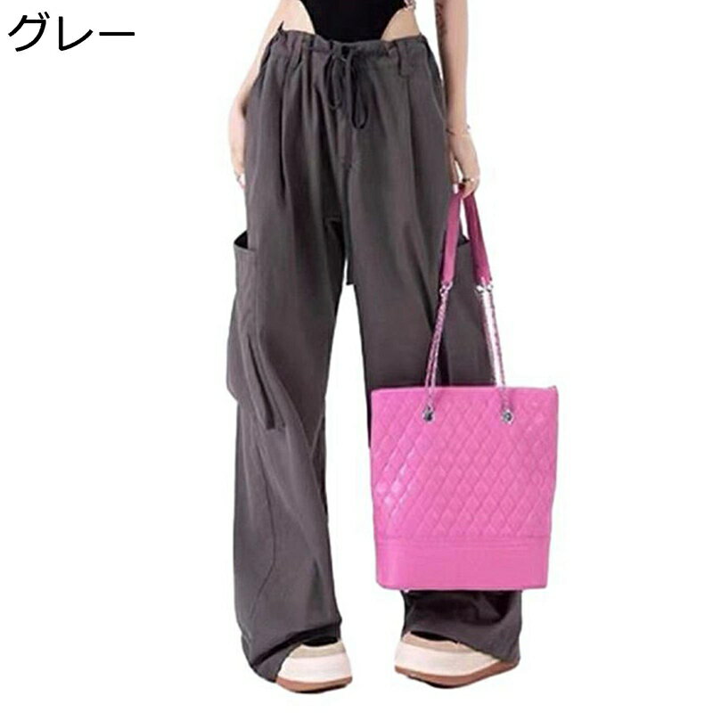 レディース ロングパンツ ワイドパンツ ルーズ ウエストゴム サイドポケット カジュアルボトムズ シンプル チノパン 春夏秋 肌触り 薄手 丈夫 長持ち モード...