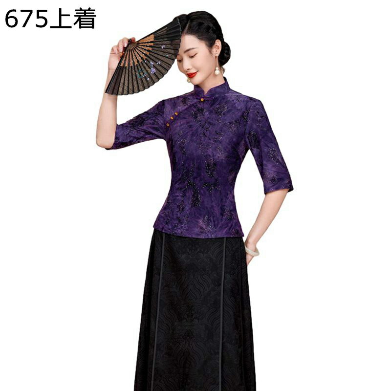 結婚式 パーティードレス レディース フォーマルドレス ロング丈 中華風 七分袖 花柄 細身 フィット 高齢者 お呼ばれ エレガント 気質 トレンド 二次会 発表会 演奏会 母の日 お誕生日