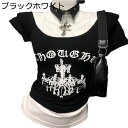 サブカル系 Tシャツ レディース ギャル風 レイヤード クラウン柄 カットソー 半袖 ロック パンク系 病みかわ 原宿系 通気性 ビンテージ 量産型 渋谷系 韓国ファッション お出かけ 通学 夏春秋