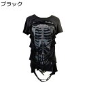 Tシャツ レディース ダメージ加工 髑髏柄 トップス サブカル系 半袖 病みかわ 地雷系 ゆったり 原宿系 通気性 ギャル ヴィジュアル系 ゴシック 韓国ファッション お宅 パーティー 文化祭 夏春