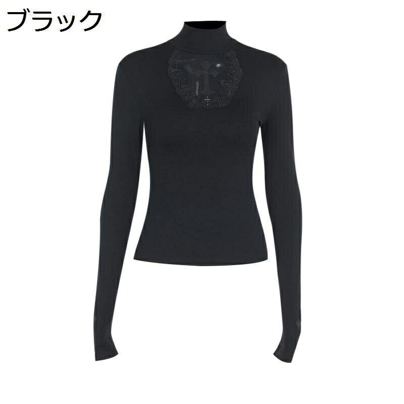 サブカル系 長袖tシャツ 十字架 メッシュ レディース トップス 谷間 ロック パンク系 タイト 原宿系 量産型 スタンドカラー ギャル 渋谷系 スリム 韓流 病み系 アニメフェア ダンス 夏 春 秋