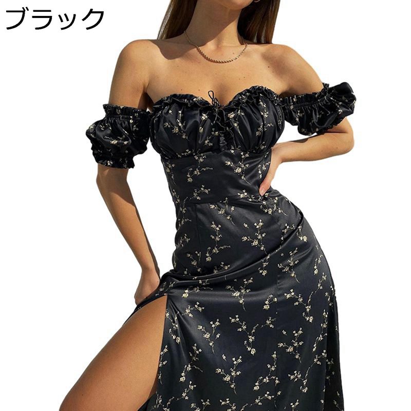 ワンピース ロング丈 ゴスロリ ロリータ 貴族風 レディース 小柄 ワンショルダー ビスチェ ハイスリット スリム ベアトップ 着痩せ スカート 撮影会 二次会 ステージ 演奏会 お茶会 ハロウィン 夏