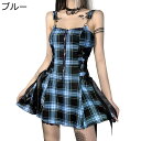 ワンピース ゴシック 甘ロリ レディース キャミソール JSK チェック柄 ストラップ ミニ丈 スカート 可愛い コスプレ衣装 Aライン Y2K 地雷系 原宿系 撮影会 二次会 ステージ 披露宴 ライブ 夏春