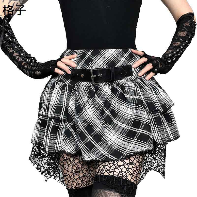 ミニ スカート チェック柄 ゴスロリ 黒ロリータ 地雷系 レディース ベルト付き 可愛い コスプレ衣装 Aライン Y2K 地雷系 原宿系 着痩せ 撮影会 二次会 ステージ 演奏会 お茶会 ハロウィン 夏春秋