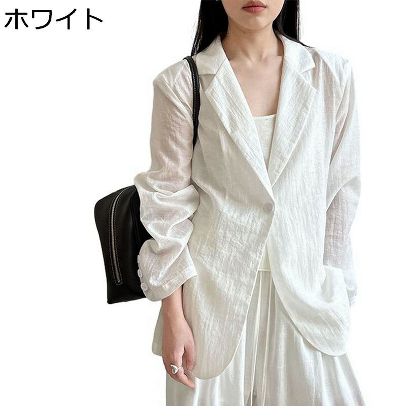 レディース テーラードジャケット スーツ サマー ジャケット 薄手 ワンボタン 無地 シースルー 通気 UVカット ブレザー 綿麻 体型カバー きれい 通勤 通...