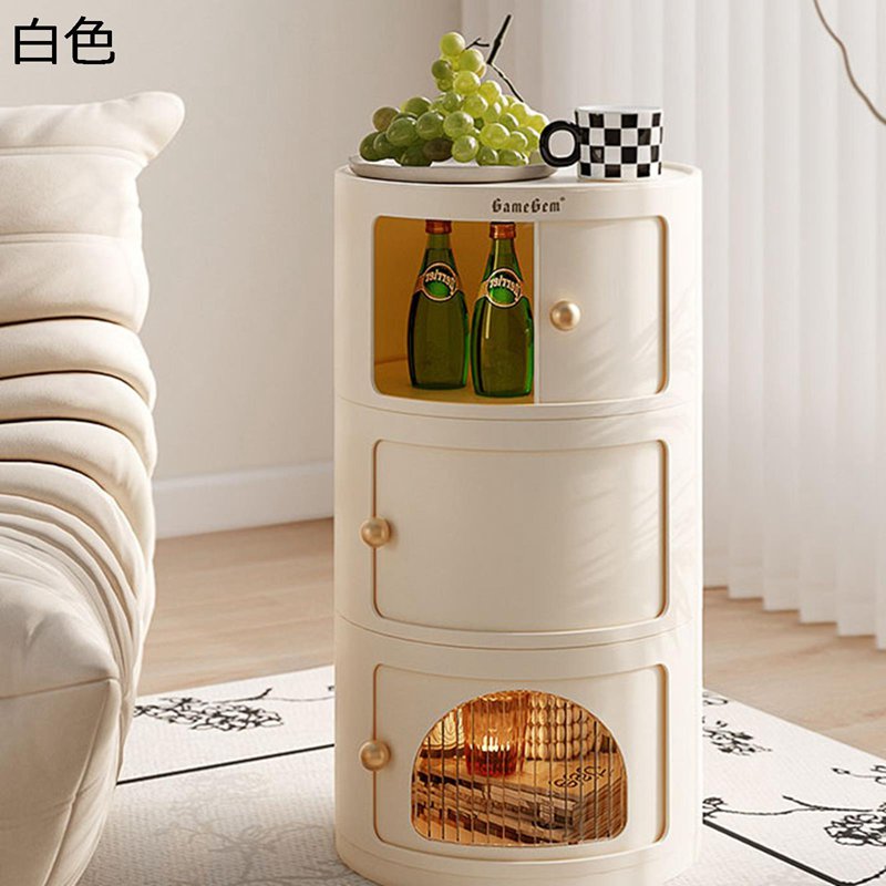 ベッドサイドテーブル 円柱ラック 多層 チェスト サイドテーブル 多機能 キャビネット 収納ボックス ナ..
