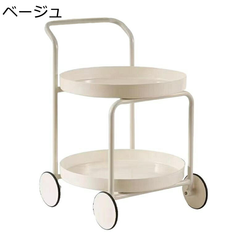 サイドテーブル 円形 収納ワゴン 2段 北欧風 スライド式 キャスター付き 収納チェスト おしいれ 大容量..
