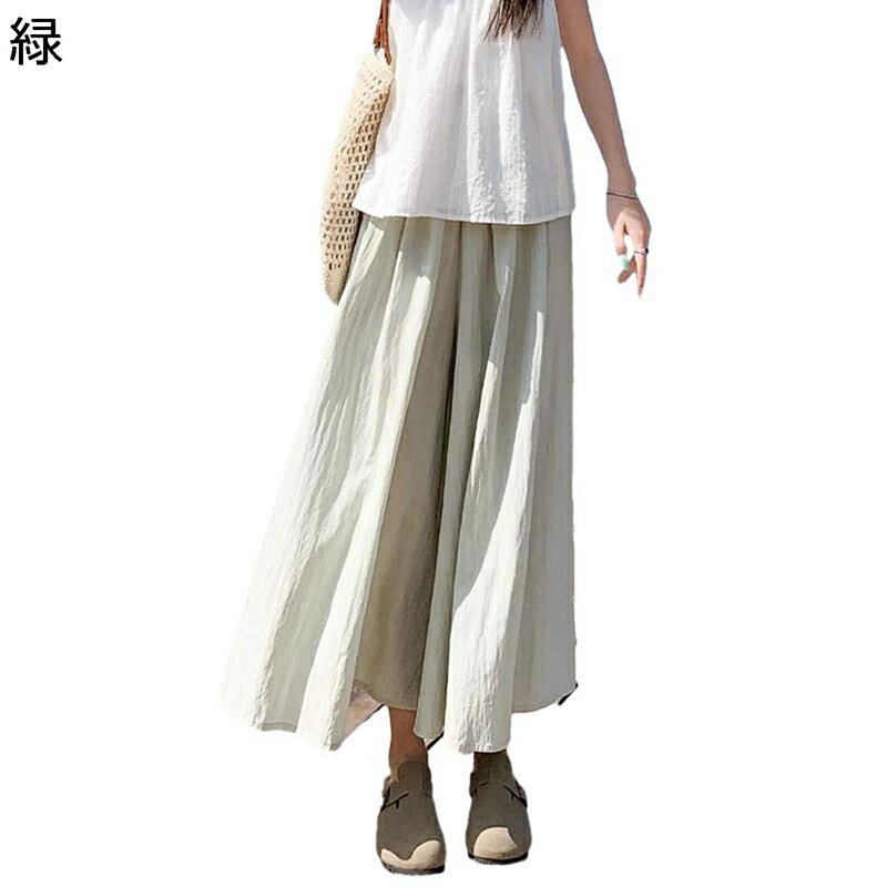 レディース ワイドパンツ キュロット ロング丈 フレア プリーツ Aライン スカート見えボトムズ ゆったり 着痩せ 薄手 ハイウエスト スカーチョ 純色 ミモレ丈 通勤通学 お出掛け 夏の味方