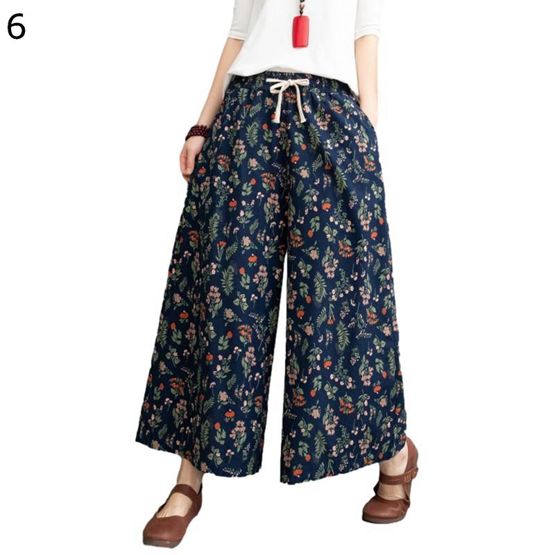花柄 ワイドパンツ ロングパンツ レディース ヴィンテージ 総柄 キュロット チノパン ウエストゴム調整..