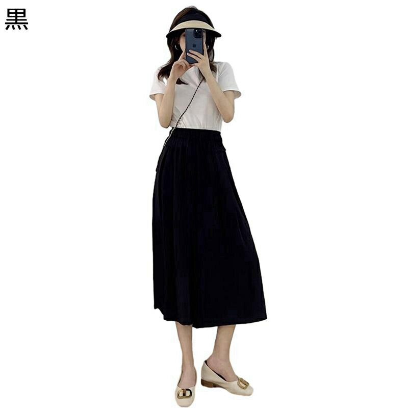 ワイドパンツ レディース 7分丈 ゆったり キュロット スカート風 スカーチョ 体型カバー ロング 薄手 日系 エレガント 圧迫感ゼロ ウエストゴム Aライン 着痩せ 美脚 夏 ダンス 買い物 外出