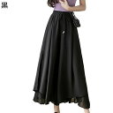 レディース ワイドパンツ キュロットスカート ガウチョパンツ ロング丈 重ね着 Aライン フレア スカーチョ スカート見え ゆったり 着痩せ 薄い ふんわり シンプル ミモレ丈 普段着 通勤 夏
