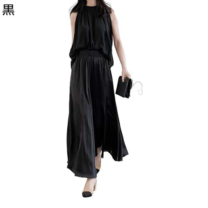 キュロット ガウチョパンツ レディース スカートパンツ アイスシルク ワイドシルエット 体型カバー スカーチョ ウエストゴム ボトムズ ロング 柔らかい 薄い 脚長効果 お出掛け 通勤 夏