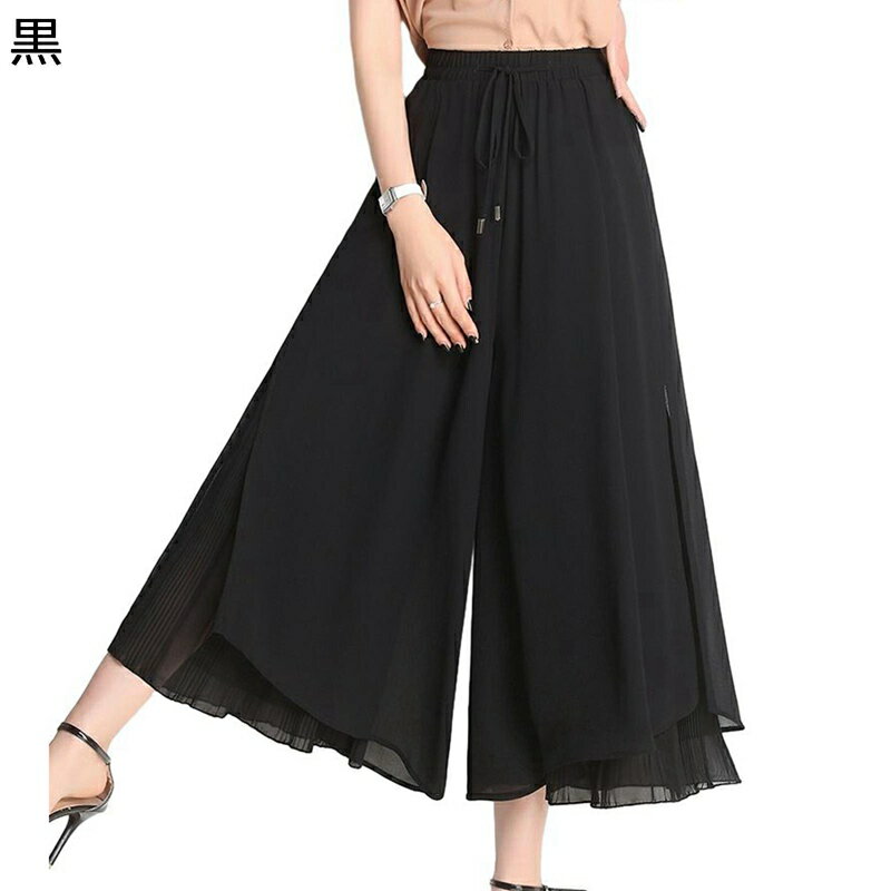 キュロットスカート ふんわり ガウチョパンツ レディース スカートパンツ シフォン ワイドシルエット 着痩せ スカーチョ ミモレ丈 柔らかい 薄い 美脚 外出 ショッピング 春 夏 秋