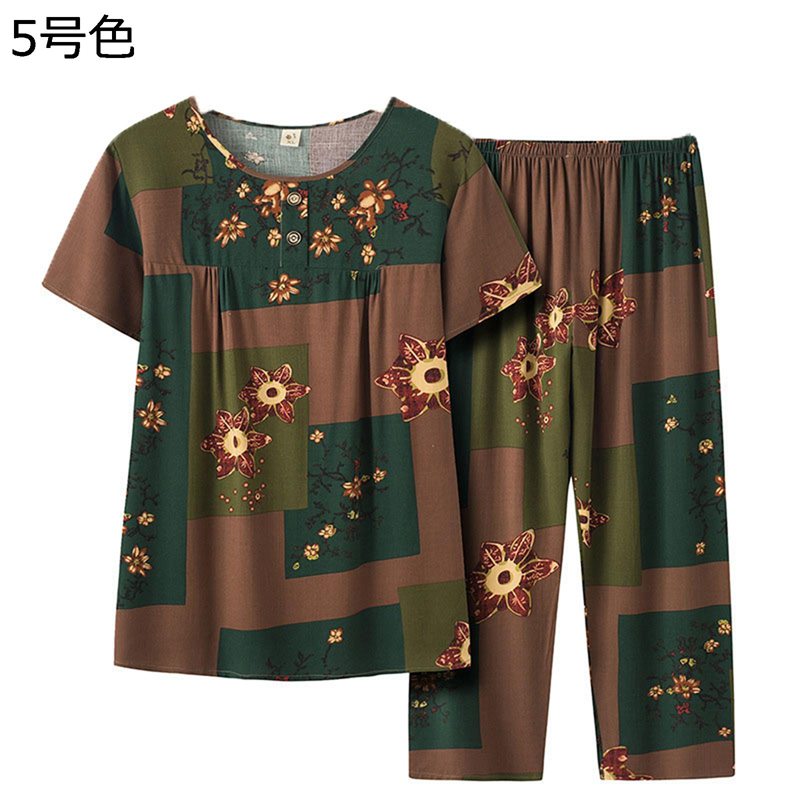 シニアファッション 半袖シャツ 花柄 Tシャツ カットソー 春夏トップス 60-80代 おばあちゃん 涼しい 通気性 お洒落 上下 セット 上下2点セット お年寄り 高齢者 敬老 ルームウェア