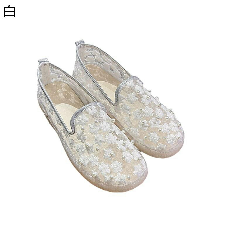 レディース モカシン 春夏 カジュアルシューズ ペタンコ キャンバス 真珠 パール スニーカー 女性 スリ..