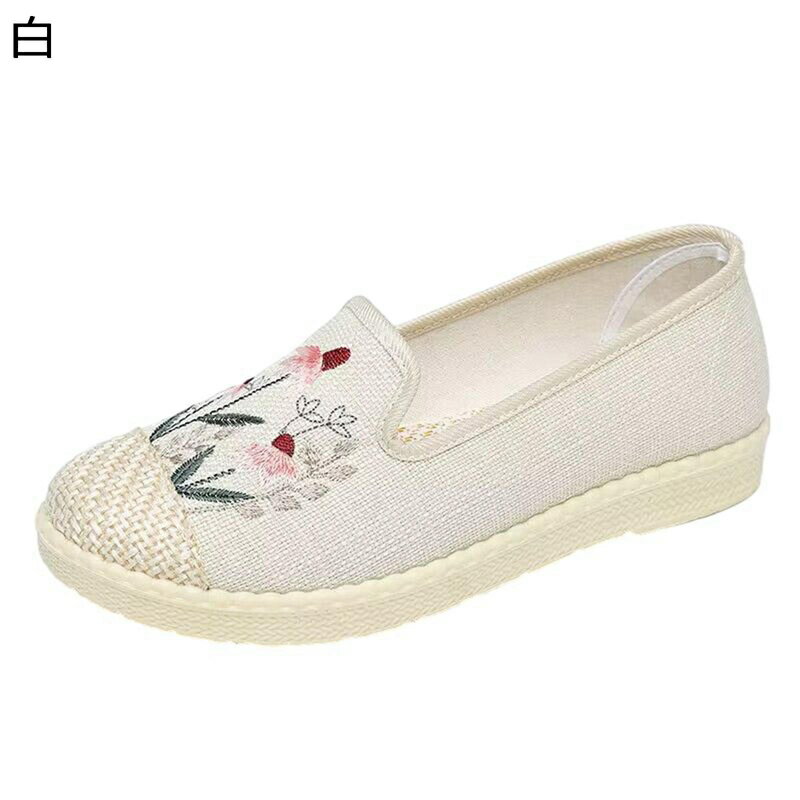 レディース モカシン 花柄 刺繍入り 春夏 カジュアルシューズ ペタンコ キャンバス スニーカー女性 ス..