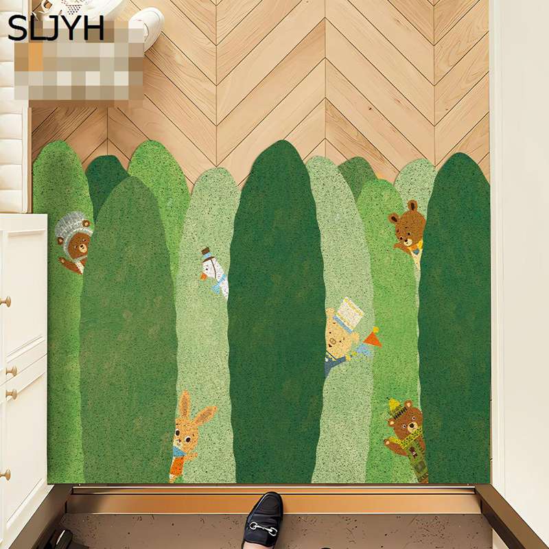 玄関マット 屋外 ドアマット 滑り止め モダン pvc 大判 森系 兎柄 可愛い 防油 折り畳み可能 防汚 多用途マット エントランスマット 泥落とし 防臭 切り取り可能 フローリング 出窓 応接間 書斎