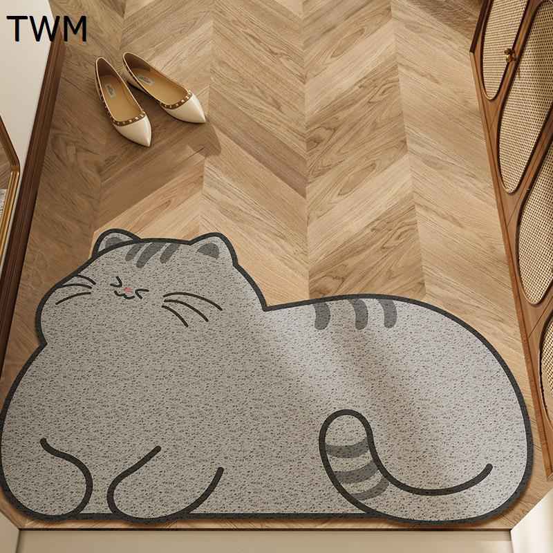 足拭きマット ねこ柄 異型 家庭用 玄関 エントランスマット 滑り止め 北欧 バスルーム 多用途 室内 ラグ 水洗い 汚れに強い 防滑 防ダニ 抗皺耐熱 耐久性 喫茶店 業務用 オフィス用 diy可能