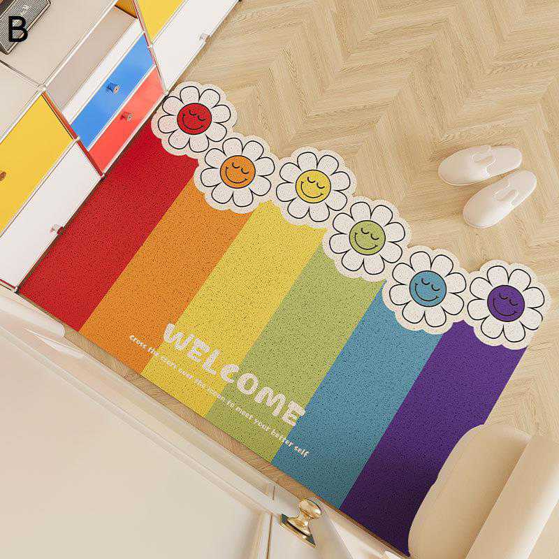 玄関マット 屋外 レインボー 太陽花柄 室内 泥落としマット 滑り止め 北欧 チェア 大判 ラグ 水洗い 防滑 エントランスマット 防ダニ 抗皺耐熱 耐久性 切り取り可能 玄関 洗面台 脱衣所