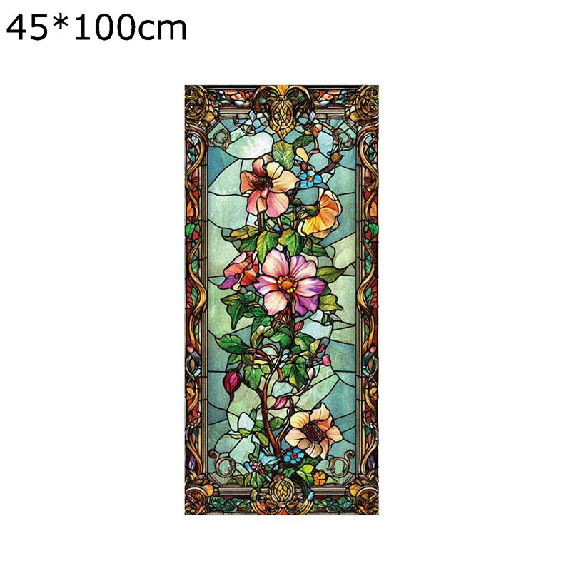 教会の窓ガラスフィルム 花柄 窓用 断熱フィルム ガラスに貼れるステッカー バロック ヴィンテージ 欧m風 外から見えない ガラス はがせる 水で貼る 目隠しシート 遮光 紫外線対策 ベッドルーム