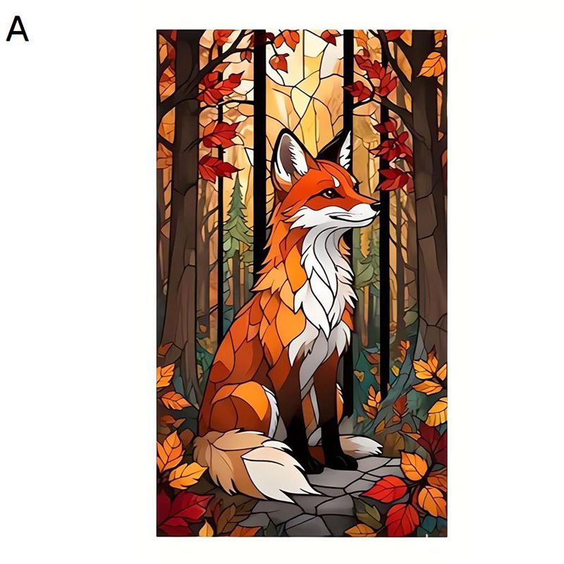 ガラス窓用 ガラスシート キツネ 秋 目隠し ステンドグラス 綺麗な景色 シート 教会の様式 欧米風 UVカット 断熱 窓用フィルム 外から見えない はがせる 水で貼る 接着剤必要なし 漏光防止 掃除簡単