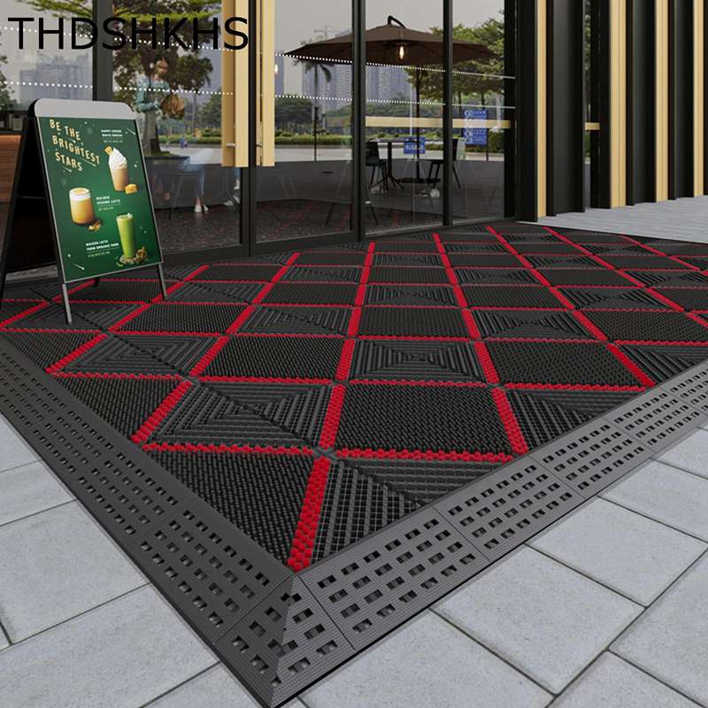 屋外用 ドアマット ガレージタイル 厚手 滑り止め diy可能 玄関マット 汚れに強い 防滑 強化PP エント..